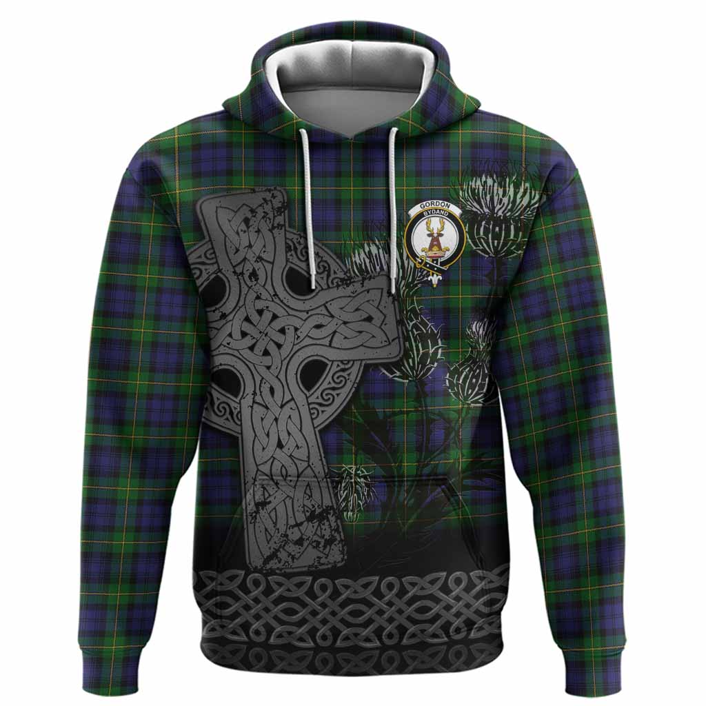 Gordon Tartan Crest Hoodie Grunge Celtic Cross Scottish Thistle