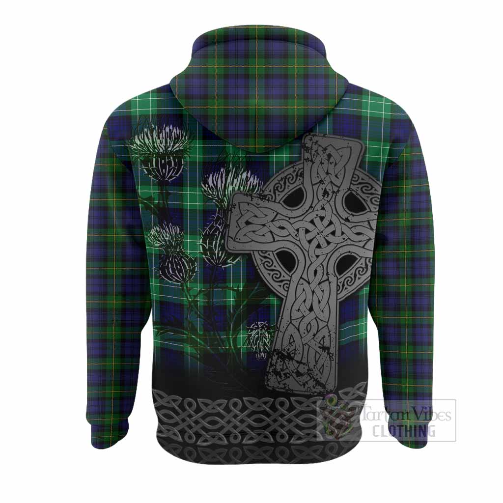 Gordon Tartan Crest Hoodie Grunge Celtic Cross Scottish Thistle