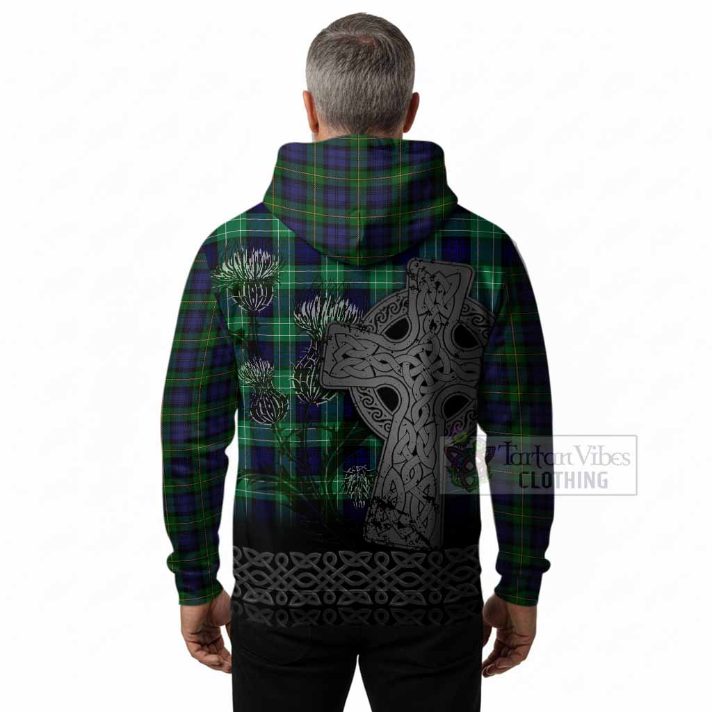 Gordon Tartan Crest Hoodie Grunge Celtic Cross Scottish Thistle