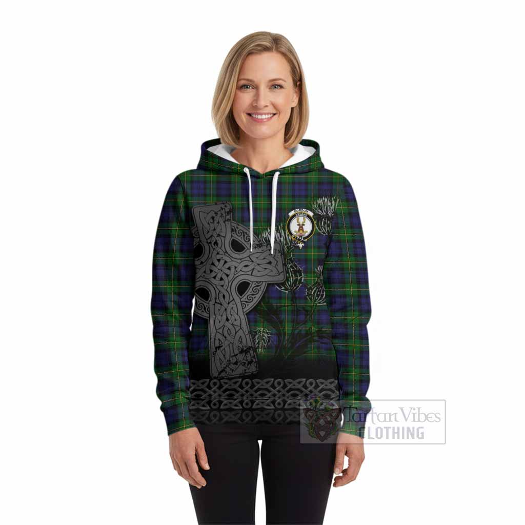 Gordon Tartan Crest Hoodie Grunge Celtic Cross Scottish Thistle