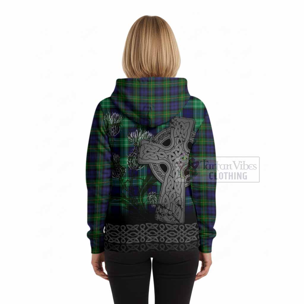 Gordon Tartan Crest Hoodie Grunge Celtic Cross Scottish Thistle