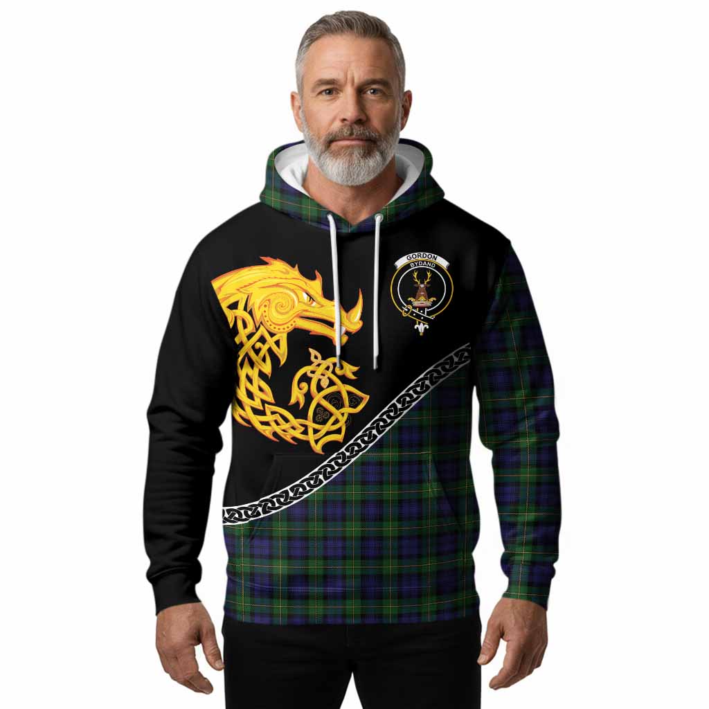 Gordon Tartan Crest Hoodie Legendary Dragon Knot Half Style