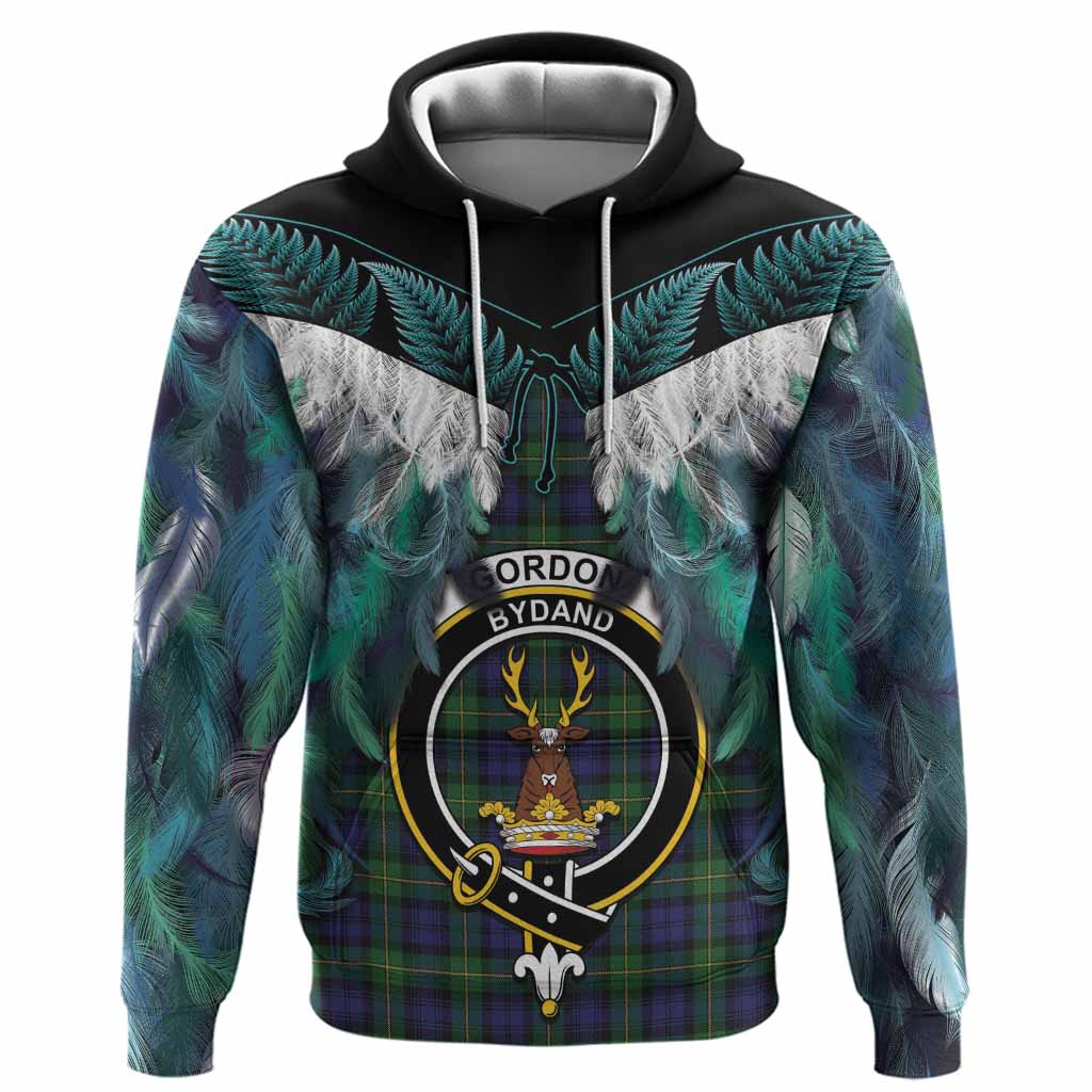 Gordon Tartan Crest Hoodie New Zealand Maori Korowai Cloak