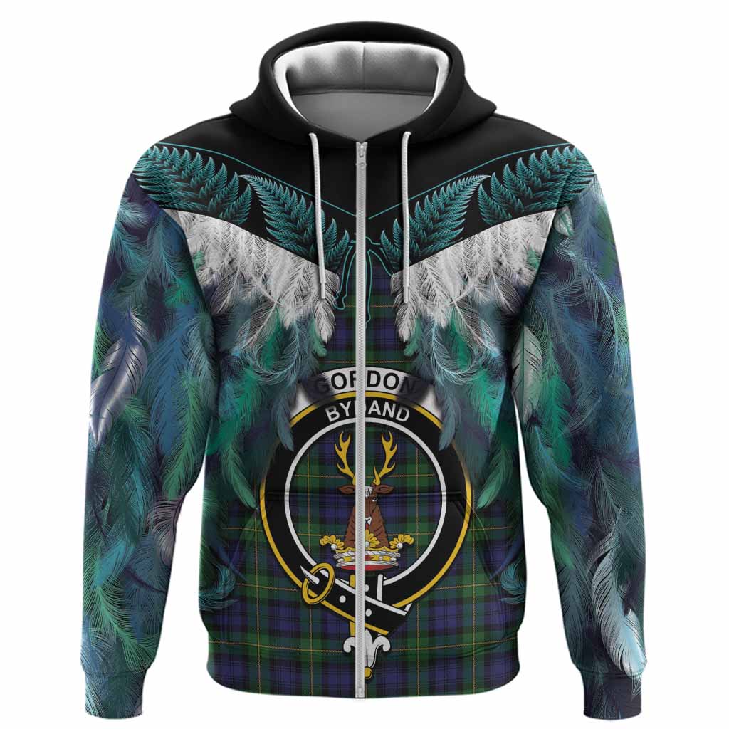 Gordon Tartan Crest Hoodie New Zealand Maori Korowai Cloak