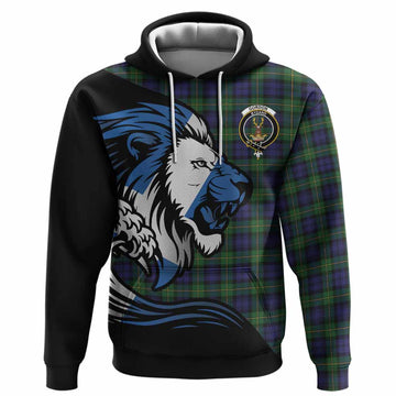 Gordon Tartan Crest Hoodie Scottish Golden Lions Wave Flow