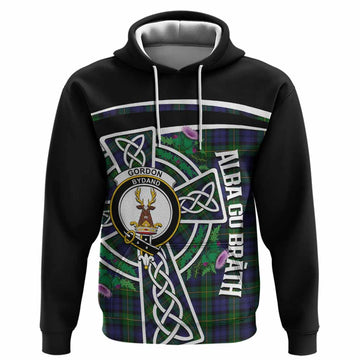 Gordon Tartan Crest Hoodie Scottish Thistle Celtic Cross Alba Gu Brath