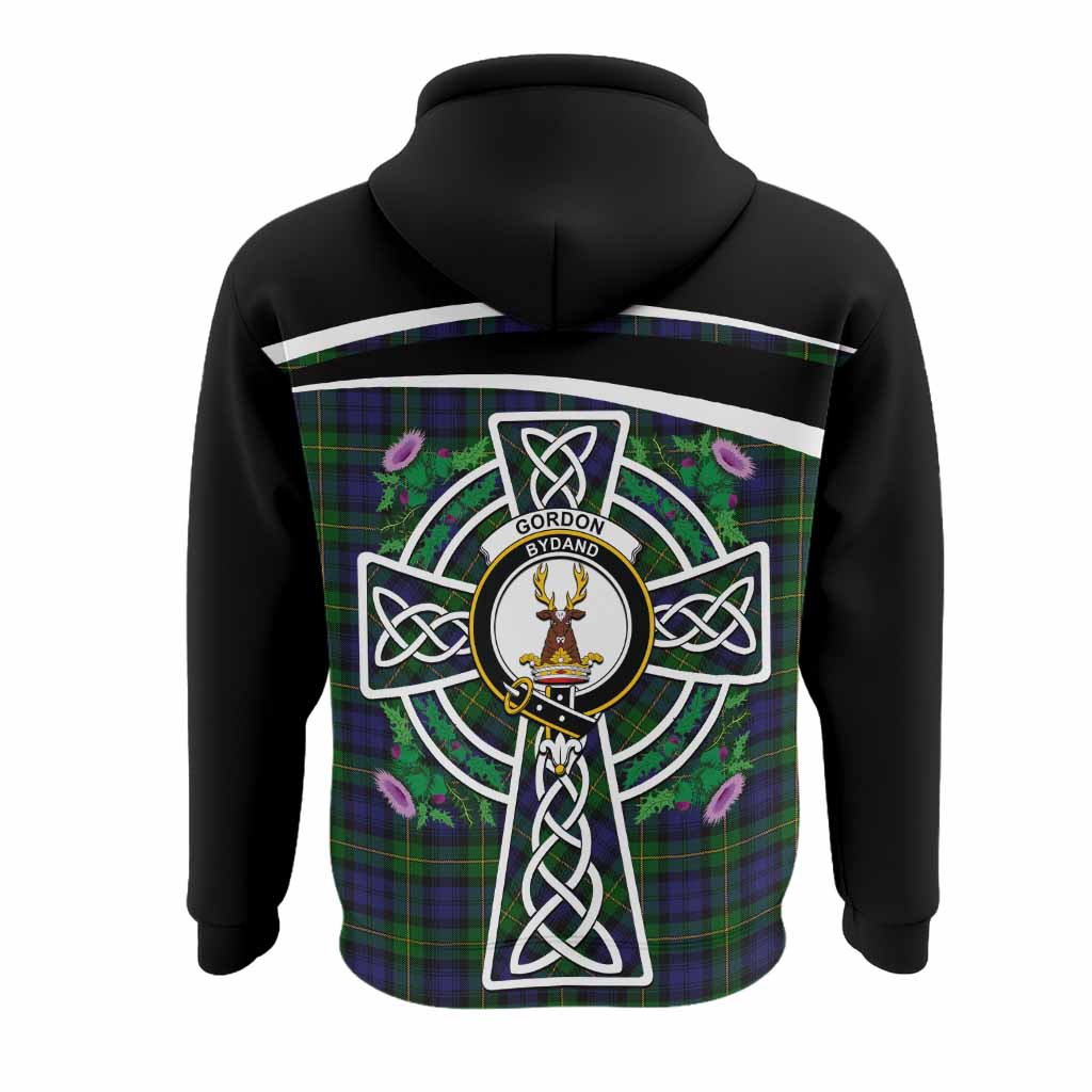 Gordon Tartan Crest Hoodie Scottish Thistle Celtic Cross Alba Gu Brath
