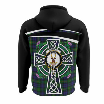 Gordon Tartan Crest Hoodie Scottish Thistle Celtic Cross Alba Gu Brath