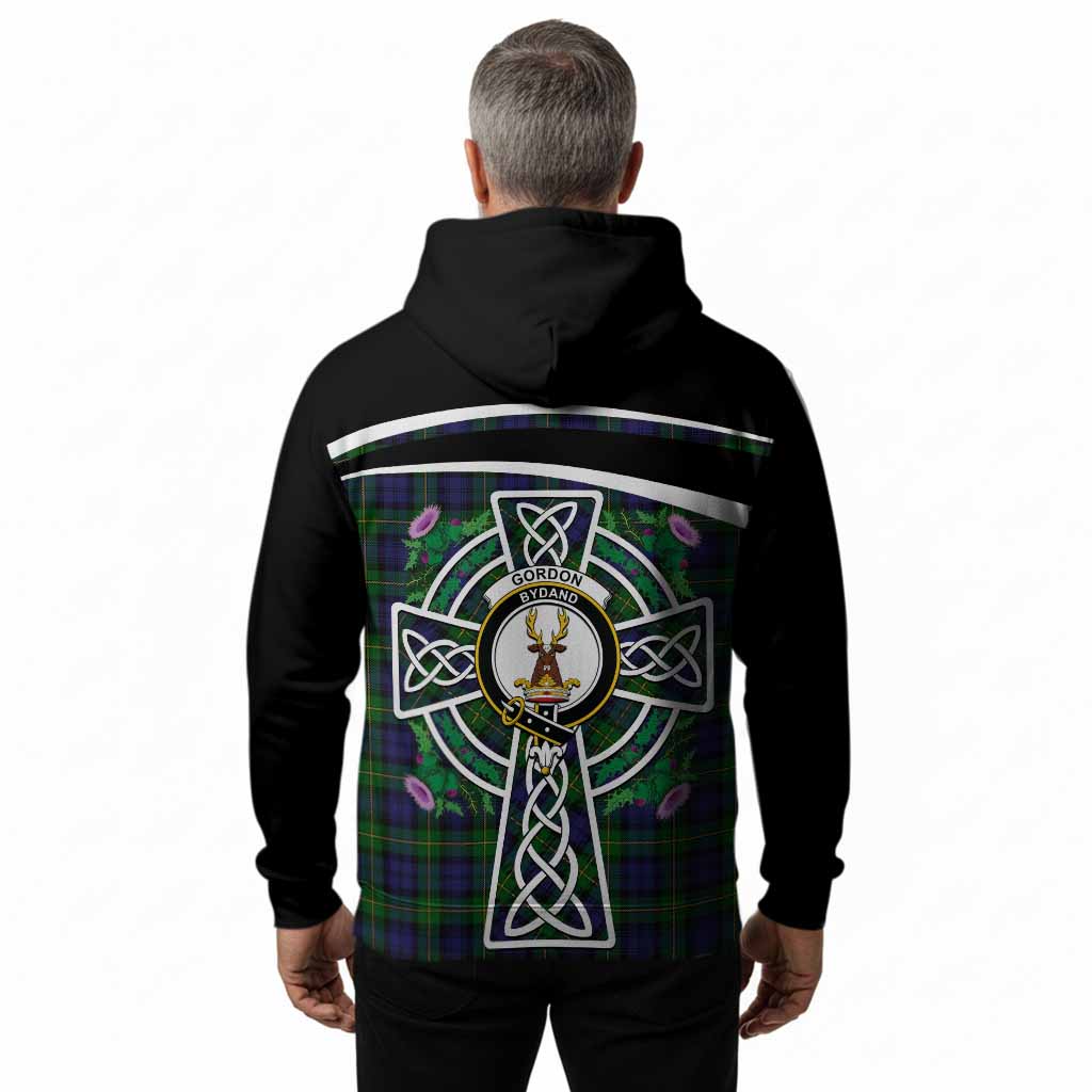 Gordon Tartan Crest Hoodie Scottish Thistle Celtic Cross Alba Gu Brath