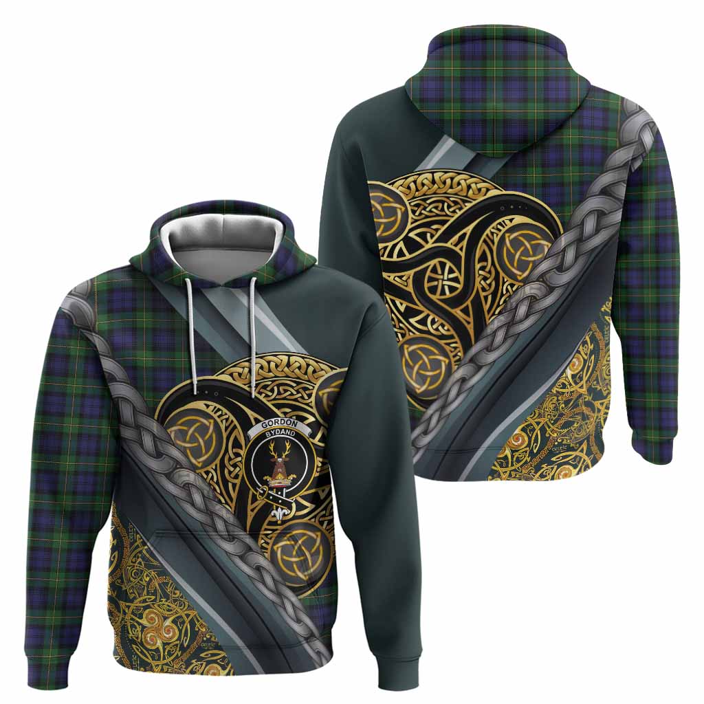 Gordon Tartan Crest Hoodie Scottish Triskele Celtic