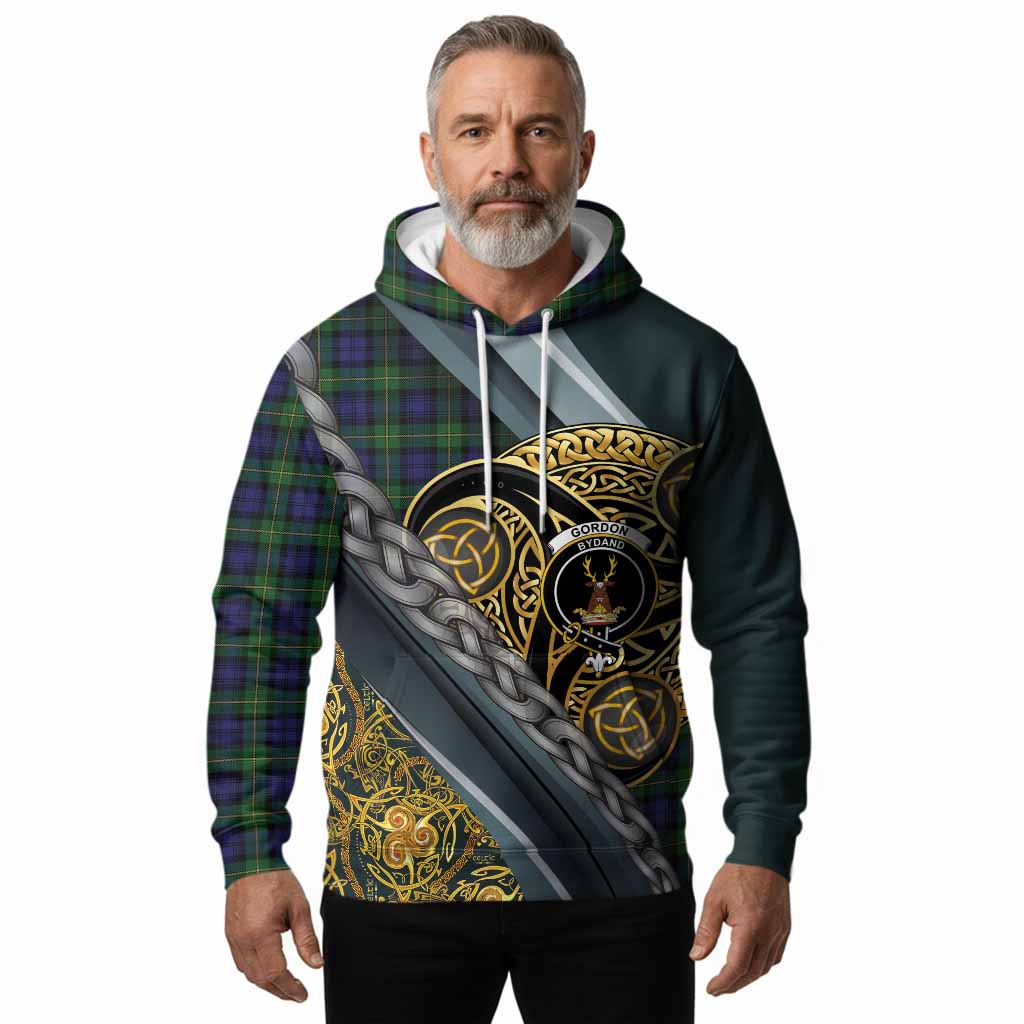 Gordon Tartan Crest Hoodie Scottish Triskele Celtic