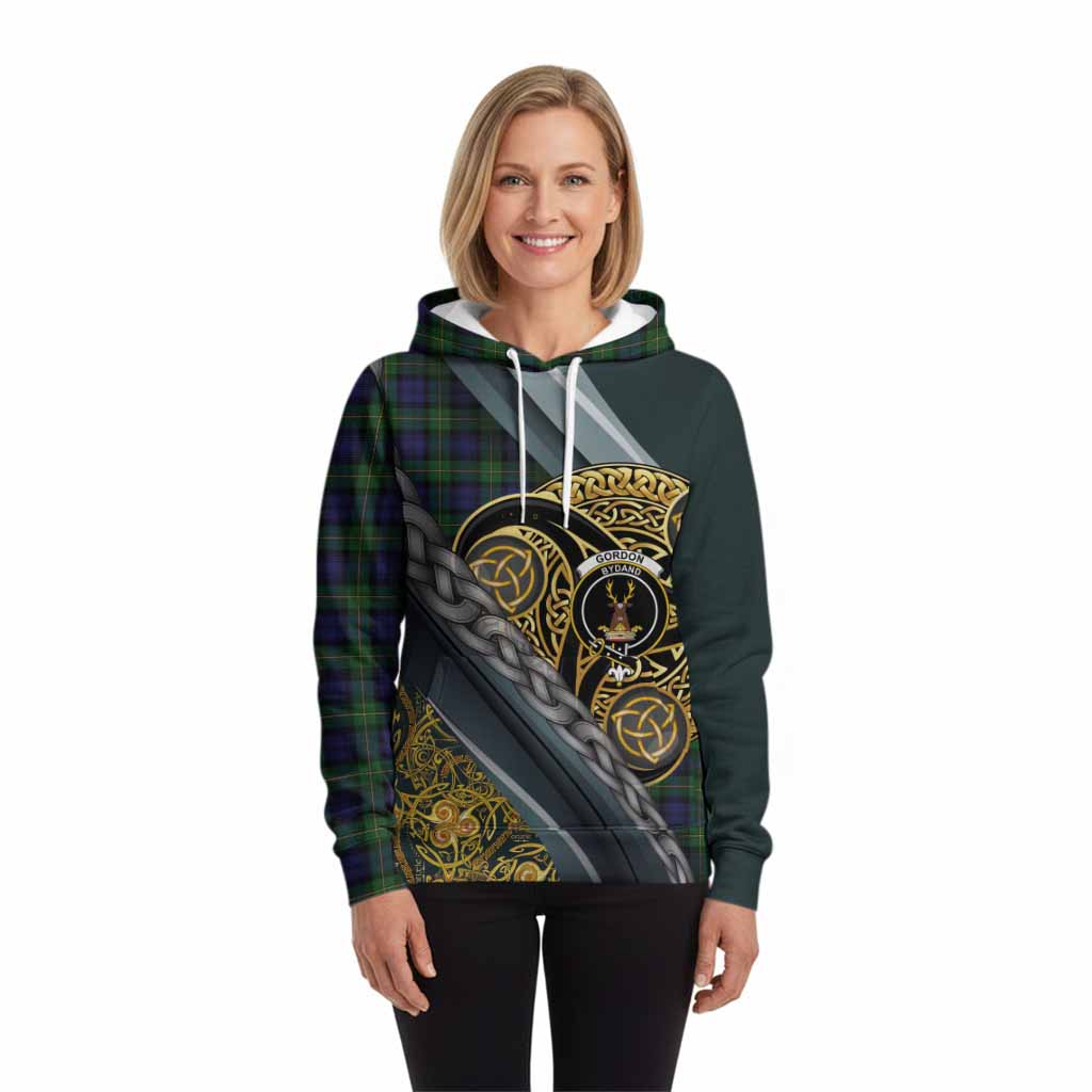 Gordon Tartan Crest Hoodie Scottish Triskele Celtic