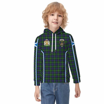 Gordon Tartan Crest Kid Hoodie Scotland Coat of Arm Flag Style