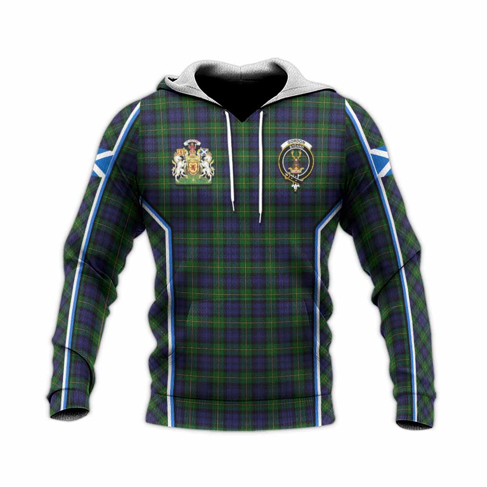 Gordon Tartan Crest Knitted Hoodie Scotland Coat of Arm Flag Style - Tartan Vibes Clothing