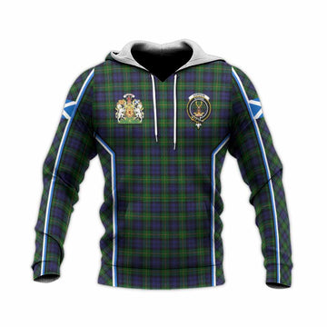 Gordon Tartan Crest Knitted Hoodie Scotland Coat of Arm Flag Style
