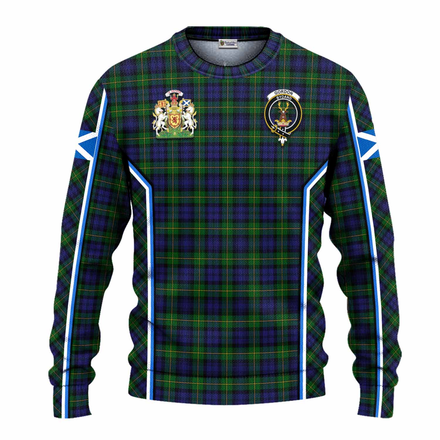 Gordon Tartan Crest Knitted Sweater Scotland Coat of Arm Flag Style - Tartan Vibes Clothing