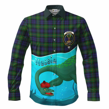 Gordon Tartan Crest Long Sleeve Button Shirts Nessie Under Water