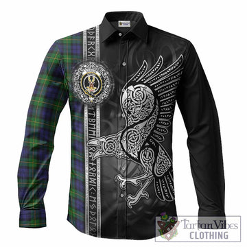 Gordon Tartan Crest Long Sleeve Button Shirts Norse Mythology Viking Odin Crow Tattoo