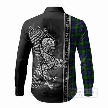 Gordon Tartan Crest Long Sleeve Button Shirts Norse Mythology Viking Odin Crow Tattoo