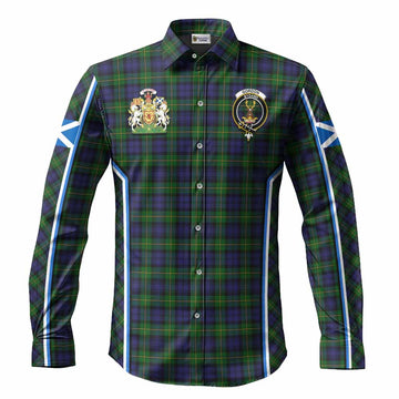 Gordon Tartan Crest Long Sleeve Button Shirts Scotland Coat of Arm Flag Style