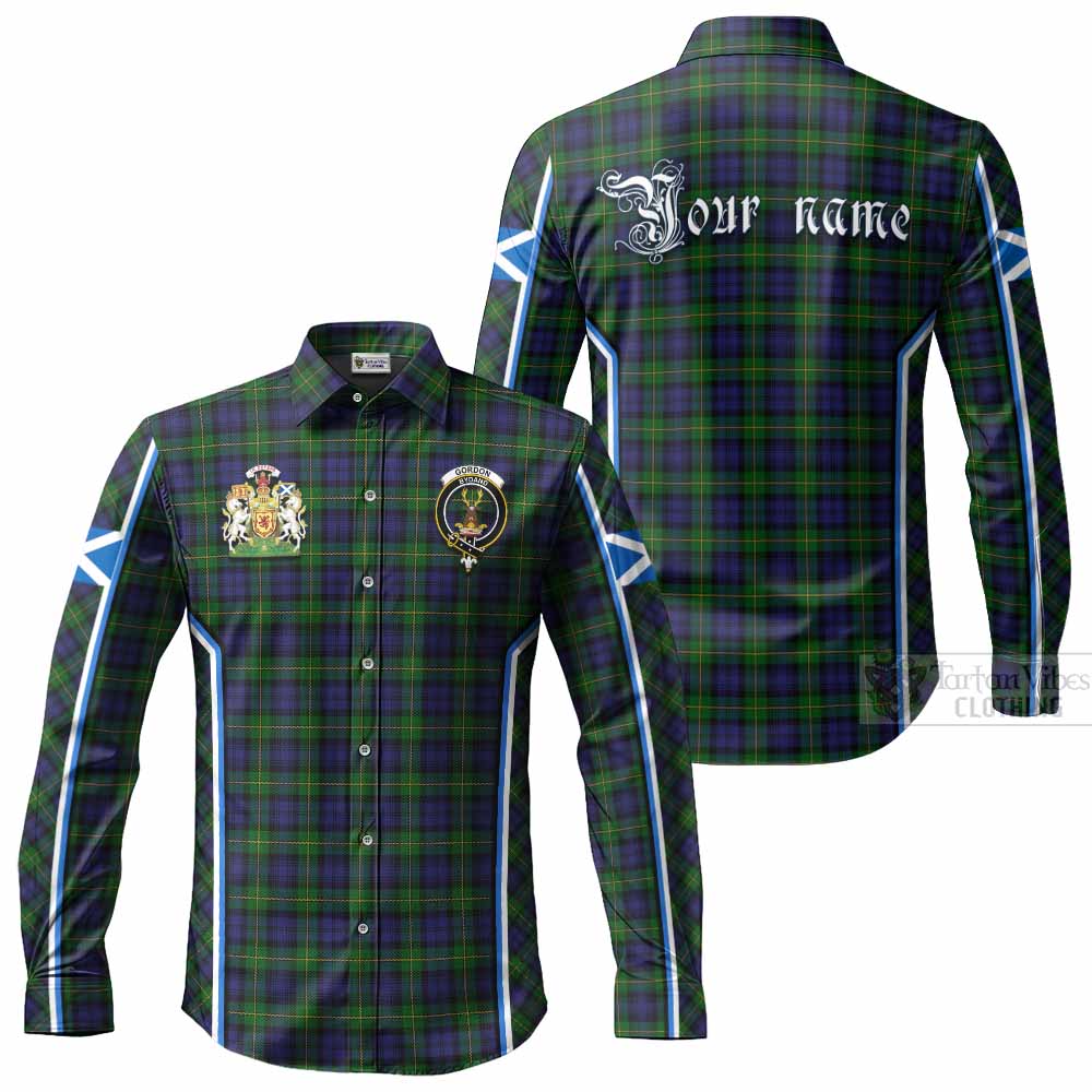 Gordon Tartan Crest Long Sleeve Button Shirts Scotland Coat of Arm Flag Style - Tartan Vibes Clothing