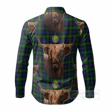 Gordon Tartan Crest Long Sleeve Button Shirts Scotland Heilan Coo Tartan Seamless Style
