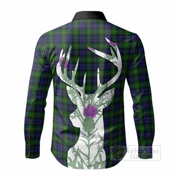Gordon Tartan Crest Long Sleeve Button Shirts Scottish Stag Thistle Floral Art