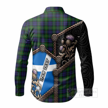 Gordon Tartan Crest Long Sleeve Button Shirts Scottish Thistle Loch Ness Monster