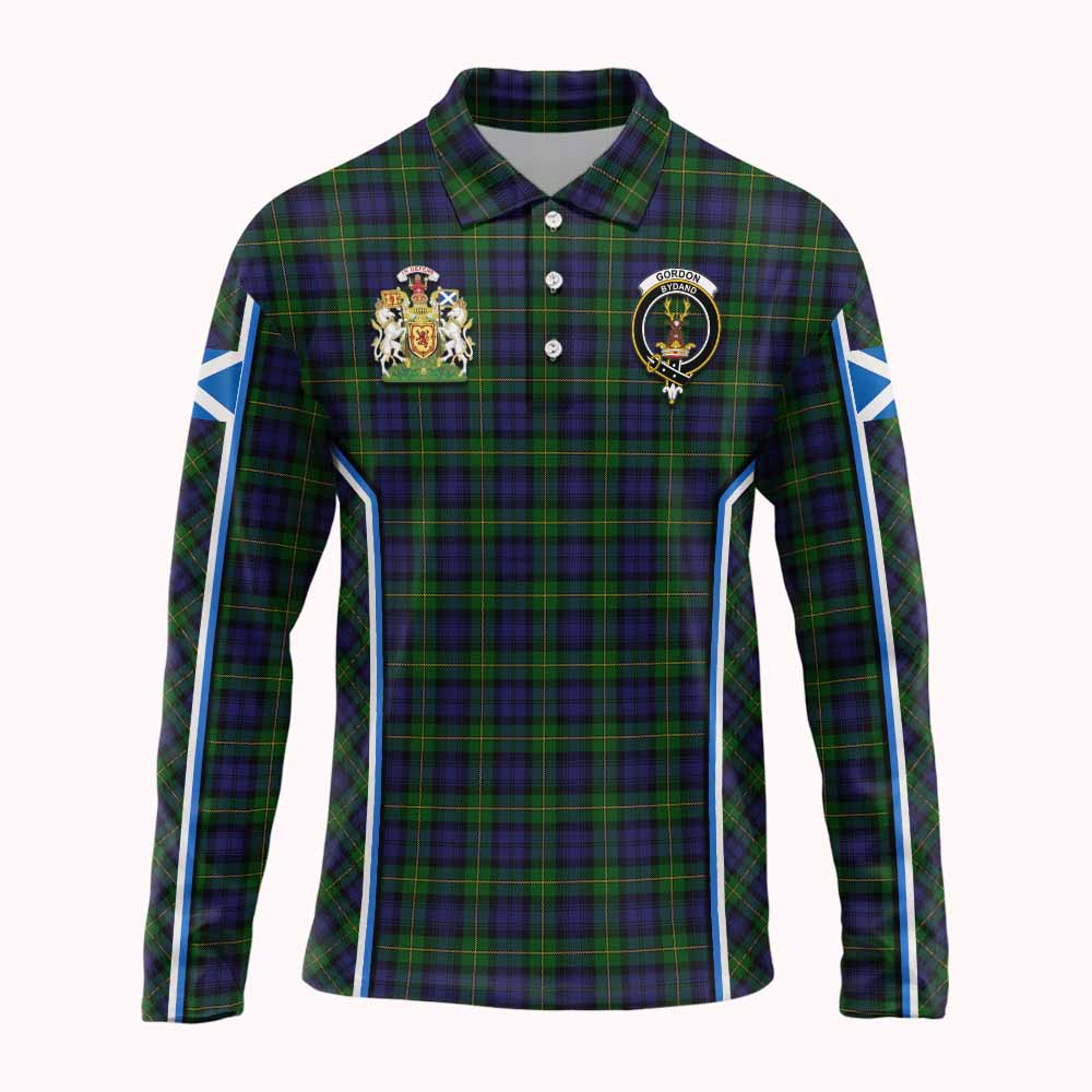 Gordon Tartan Crest Long Sleeve Polo Shirt Scotland Coat of Arm Flag Style - Tartan Vibes Clothing