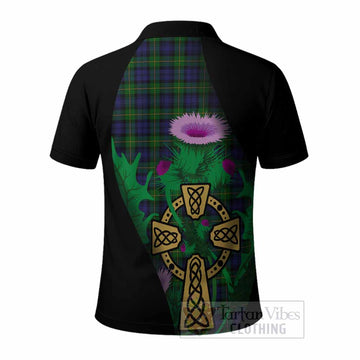 Gordon Tartan Crest Polo Shirt Celtic Cross Thistle Flowers