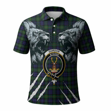 Gordon Tartan Crest Polo Shirt Ferocious Lion Style