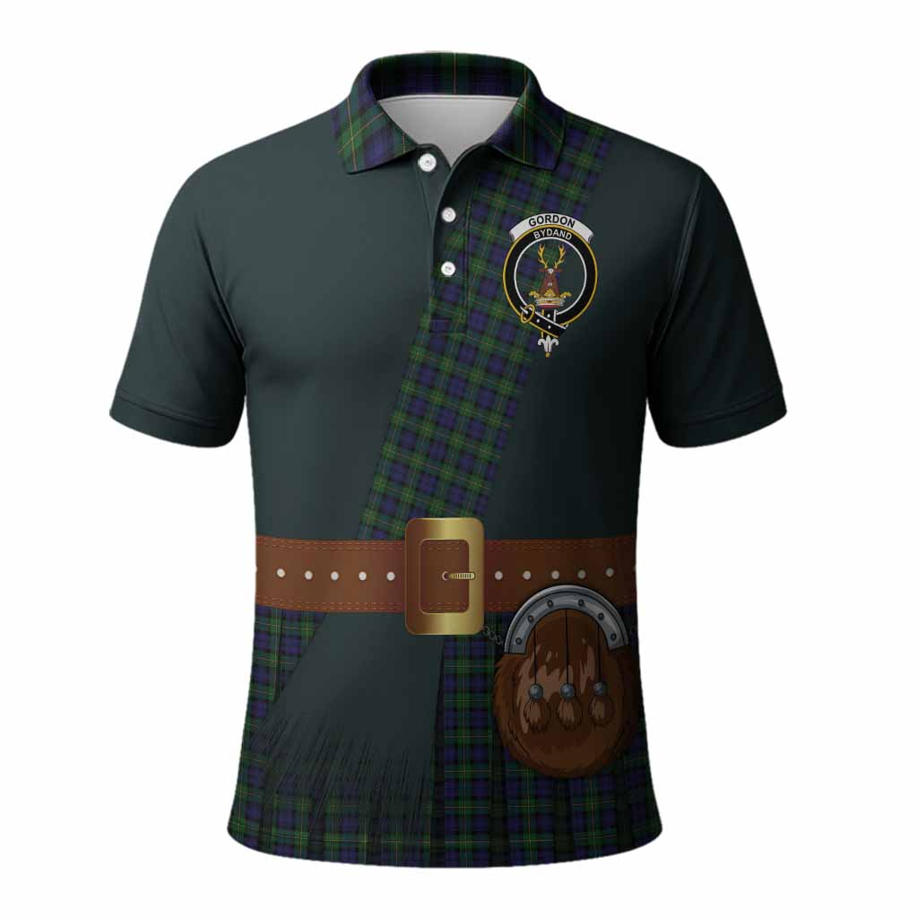 Gordon Tartan Crest Polo Shirt Kilt Costume Style