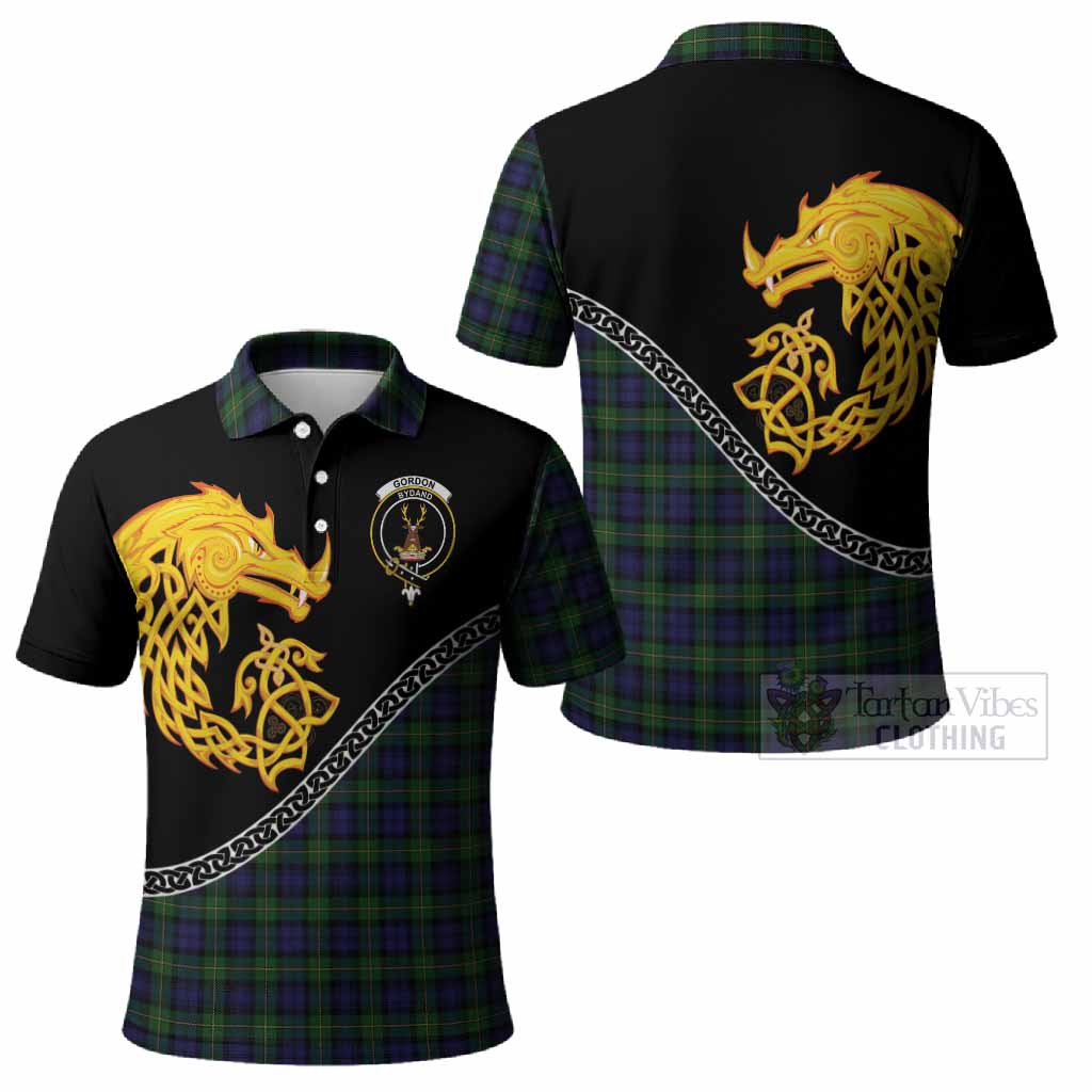 Gordon Tartan Crest Polo Shirt Legendary Dragon Knot Half Style
