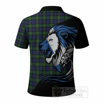 Gordon Tartan Crest Polo Shirt Scottish Golden Lions Wave Flow