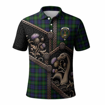 Gordon Tartan Crest Polo Shirt Scottish Thistle Loch Ness Monster