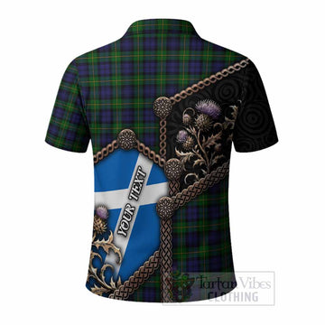 Gordon Tartan Crest Polo Shirt Scottish Thistle Loch Ness Monster