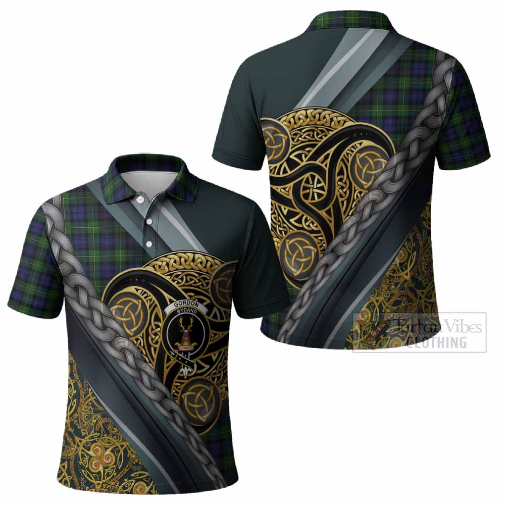 Gordon Tartan Crest Polo Shirt Scottish Triskele Celtic