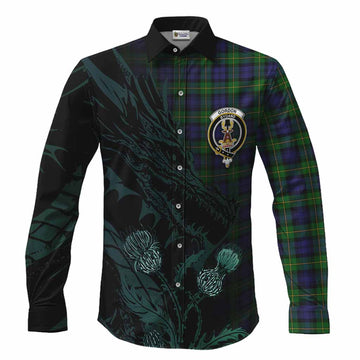 Gordon Tartan Crest Scottish Long Sleeve Button Shirts Dragon and Thistle