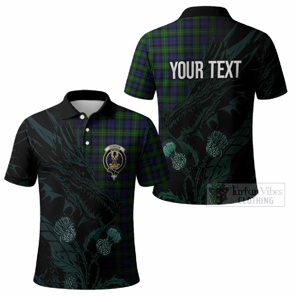 Gordon Tartan Crest Scottish Polo Shirt Dragon and Thistle