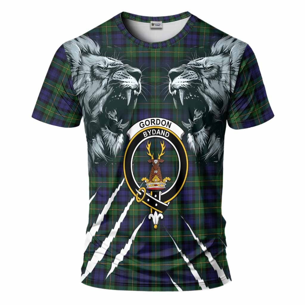 Gordon Tartan Crest T-Shirt Ferocious Lion Style