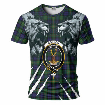 Gordon Tartan Crest T-Shirt Ferocious Lion Style