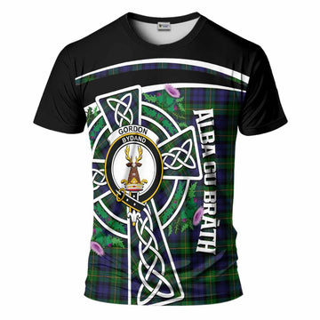 Gordon Tartan Crest T-Shirt Scottish Thistle Celtic Cross Alba Gu Brath