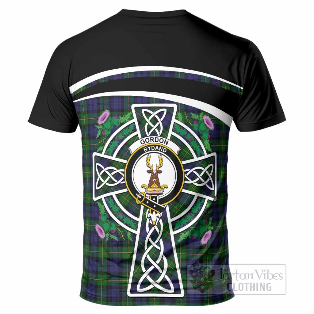 Gordon Tartan Crest T-Shirt Scottish Thistle Celtic Cross Alba Gu Brath