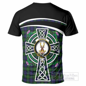 Gordon Tartan Crest T-Shirt Scottish Thistle Celtic Cross Alba Gu Brath
