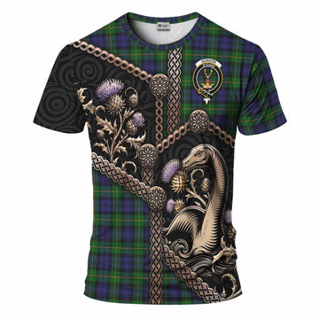 Gordon Tartan Crest T-Shirt Scottish Thistle Loch Ness Monster