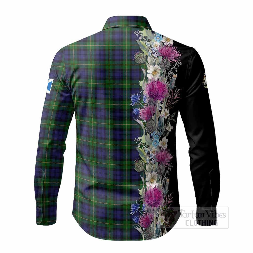 Gordon Tartan Crest Thistle Floral Long Sleeve Button Shirts