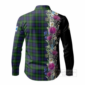 Gordon Tartan Crest Thistle Floral Long Sleeve Button Shirts