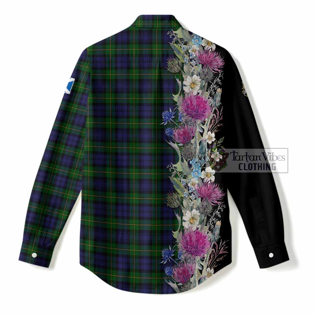 Gordon Tartan Crest Thistle Floral Women Casual Shirt