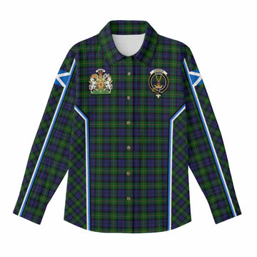 Gordon Tartan Crest Women Casual Shirt Scotland Coat of Arm Flag Style