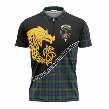 Gordon Tartan Crest Zipper Polo Shirt Legendary Dragon Knot Half Style